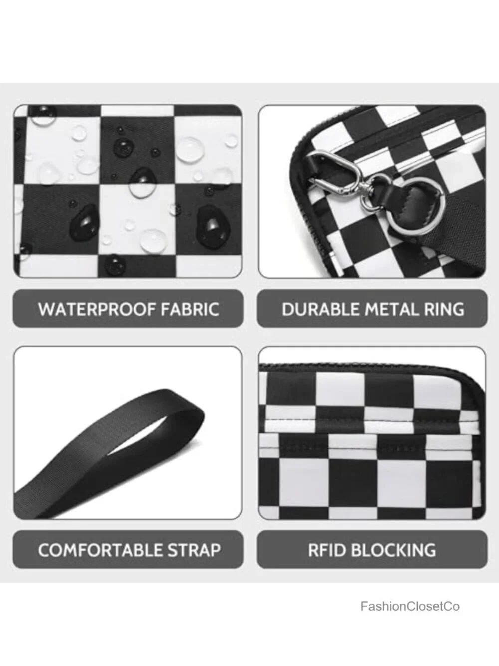 Nylon Quilted Wristlet Wallet with 4 Zippers Travel Cell Phone Organizer